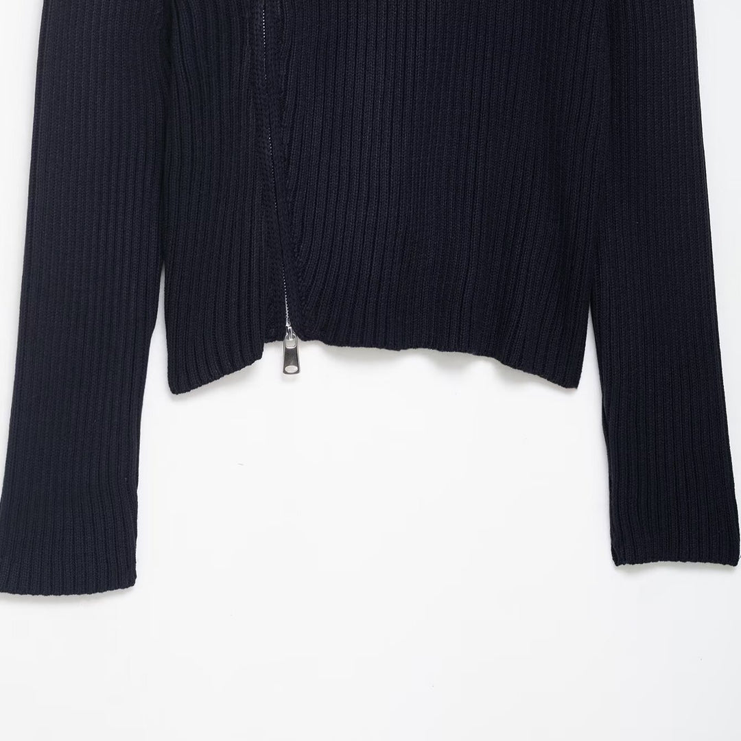 Damen stylischer Strickpullover mit asymmetrischem Kragen und Reißverschluss Drune