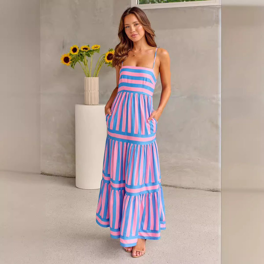 Damen Maxikleid mit schmalen Trägern und gestreiftem Design Drune