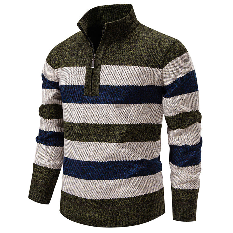 Herren modischer Strickpullover mit halbhohem Kragen und kontrastierenden Streifen Drune