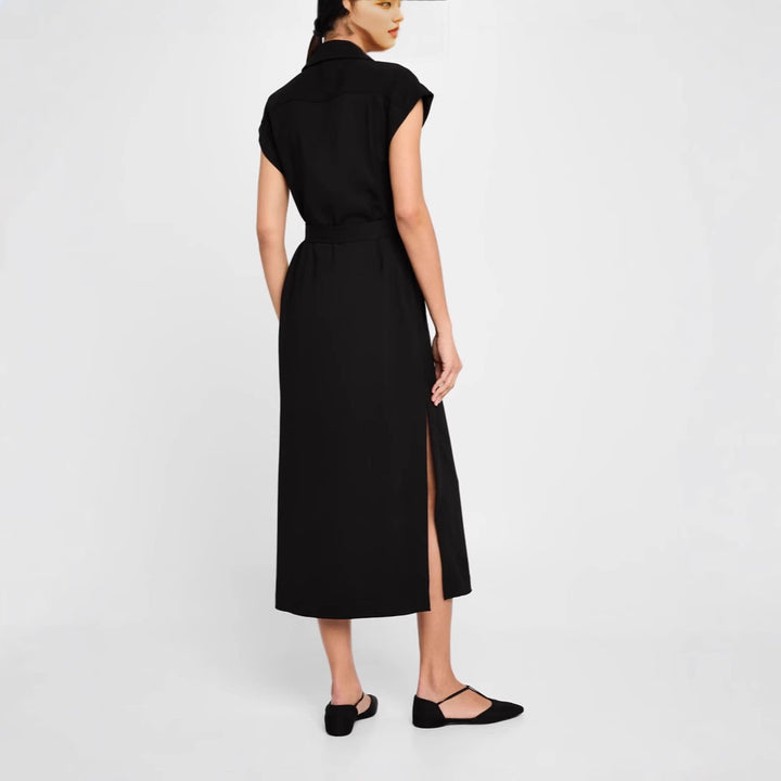 Damen Ärmelloses Doppelreiher-Midikleid mit Trench-Gürtel Drune