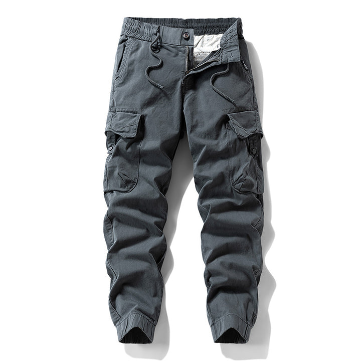 Herren Strapazierfähige Twill-Cargohose im Joggercut mit Tunnelzugbund, aufgesetzten Klapptaschen und gerippten Bündchen Drune