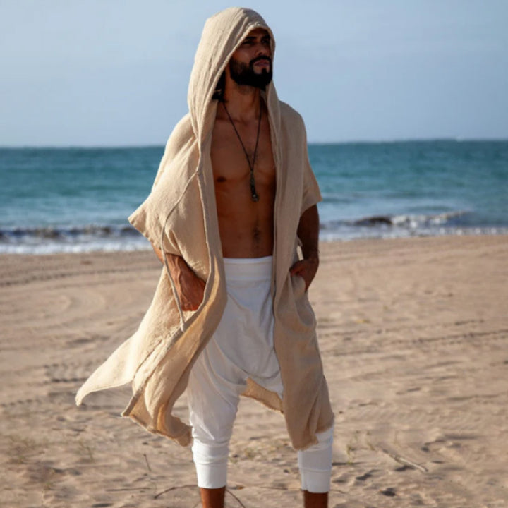 Herren Kapuzen-Kaftan aus Leinen-Baumwoll-Mix Oversize mit Taschen Drune