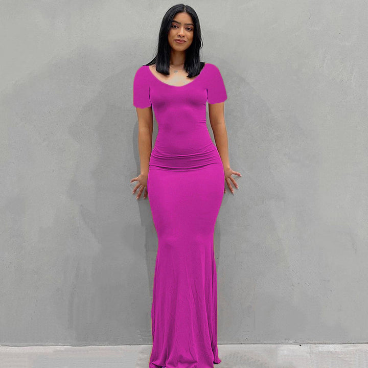 Damen Körperbetontes Maxi‑Jerseykleid mit taillierter Drapierung, langen Ärmeln und ausgestelltem Saum Drune