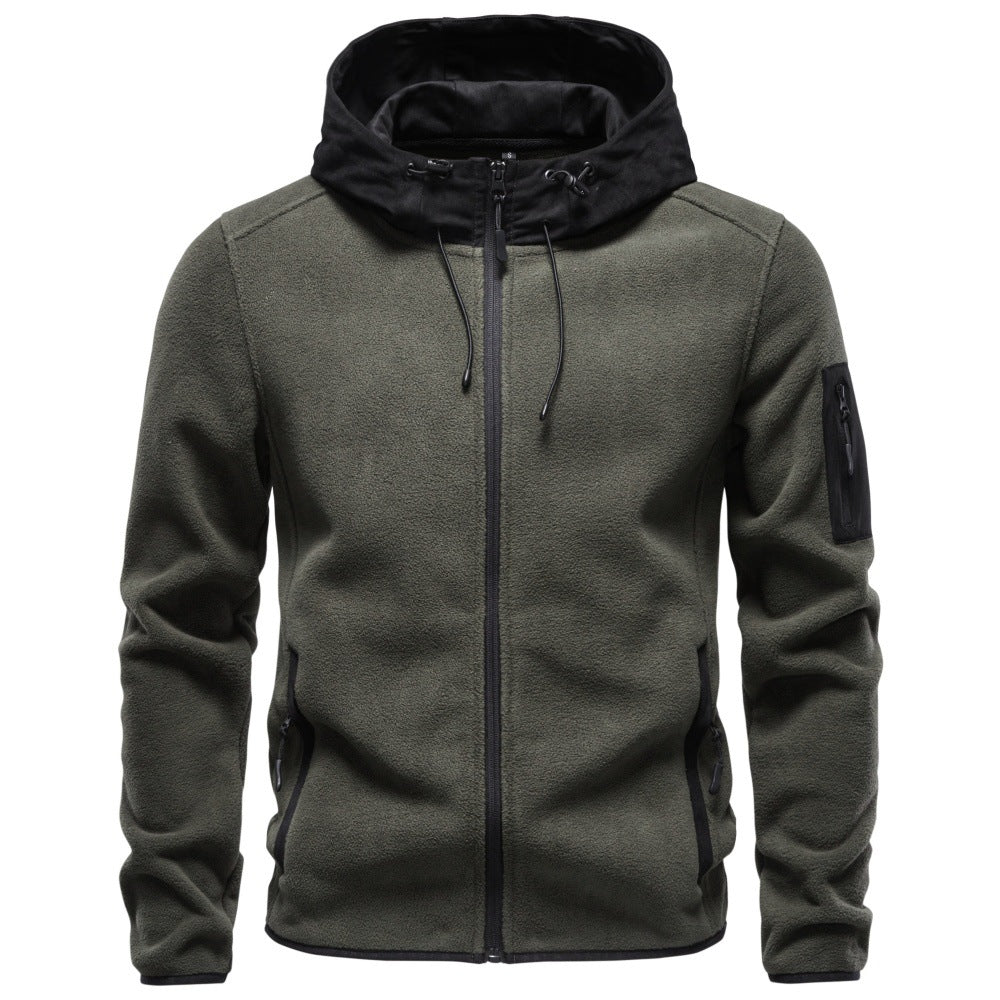 Herren Funktions-Fleecejacke mit Kapuze, Reißverschluss und Ärmel-Reißverschlusstasche Drune