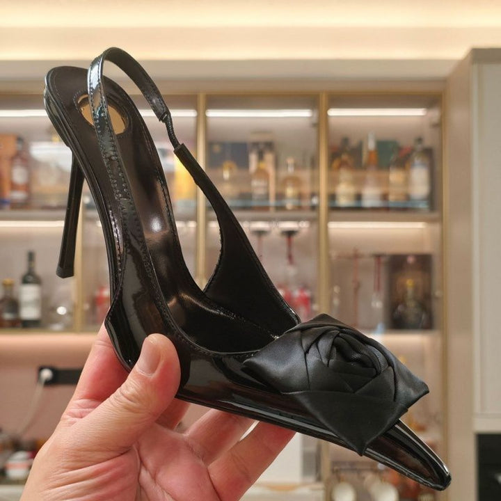 Damen spitze Slingback-Stilettos mit Satin-Rosenapplikation Drune