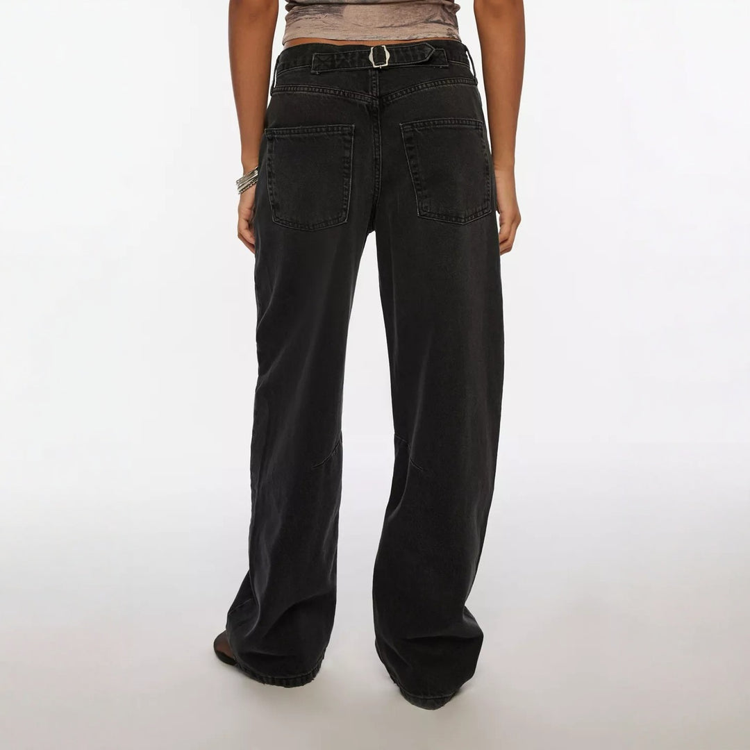 Damen nan hochgeschnittene weite Denimhose mit Kniepasse und extra weitem Bein Drune
