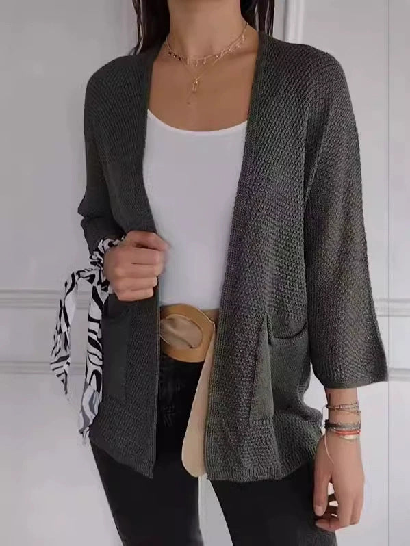 Damen luftiger Strick-Cardigan mit Taschen und weitem Schnitt Drune