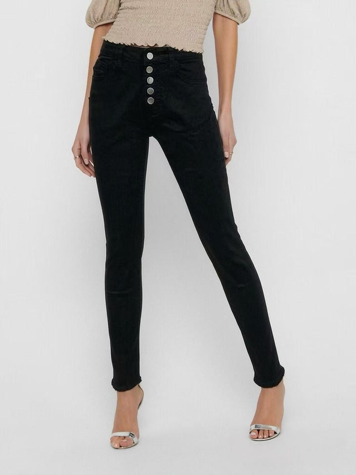 Damen Slim-Fit Jeans mit eleganter Knopfleiste und hohem Bund Drune