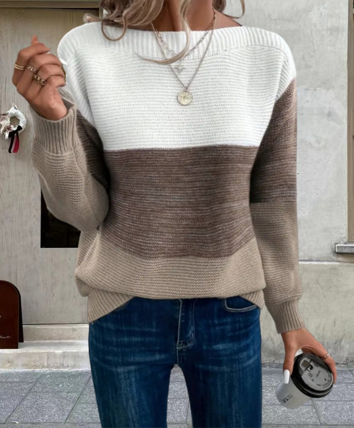 Damen Trendiger Grobstrickpullover mit modernen Farbblockdetails Drune