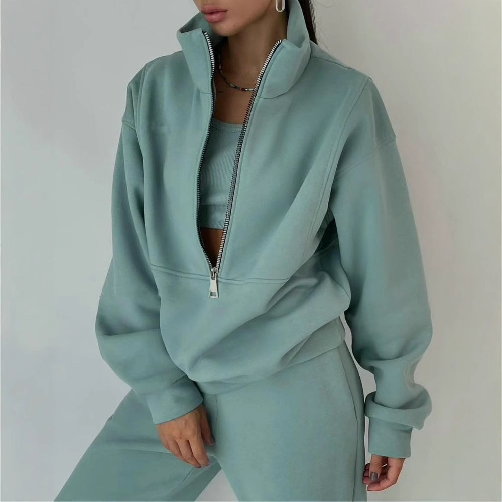 Damen lässiger Oversized-Hoodie und Jogginghose Set mit praktischem Reißverschluss Drune