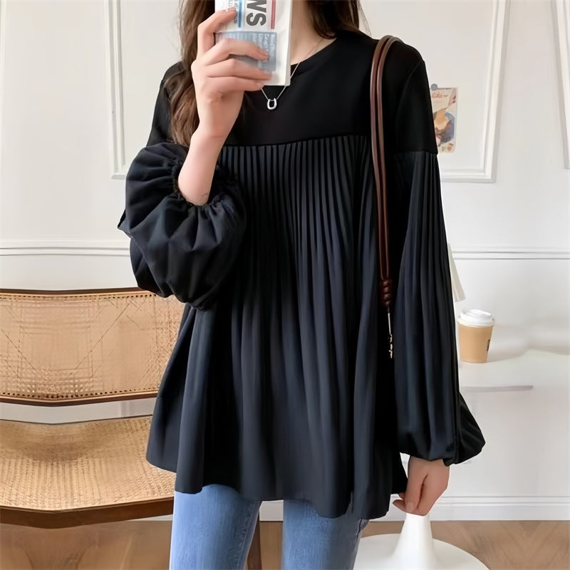 Damen Elegante Plissée-Tunika mit Volumenärmeln und geraffter Brustpartie Drune