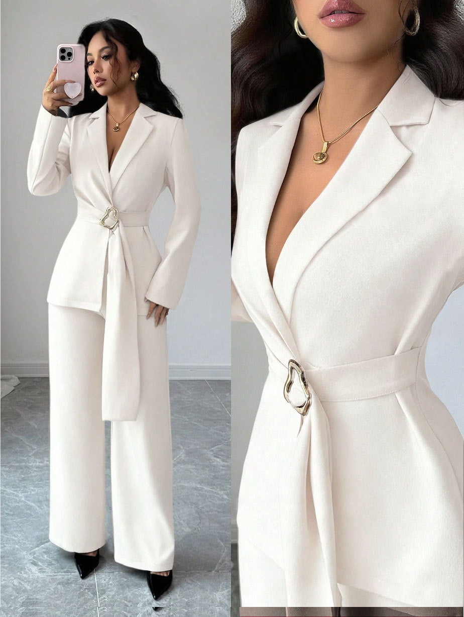 Damen Elegantes Blazer-Kostüm mit Taillengürtel Drune