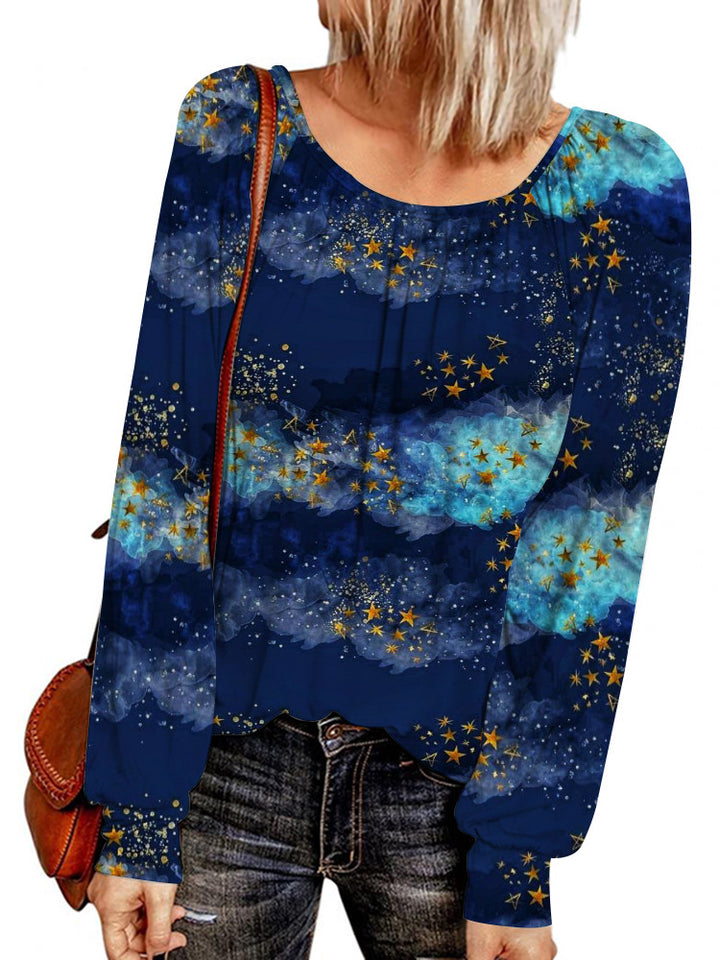 Damen Ethno-Print Oversize-Tunika mit Rundhalsausschnitt und langen Ballonärmeln Drune