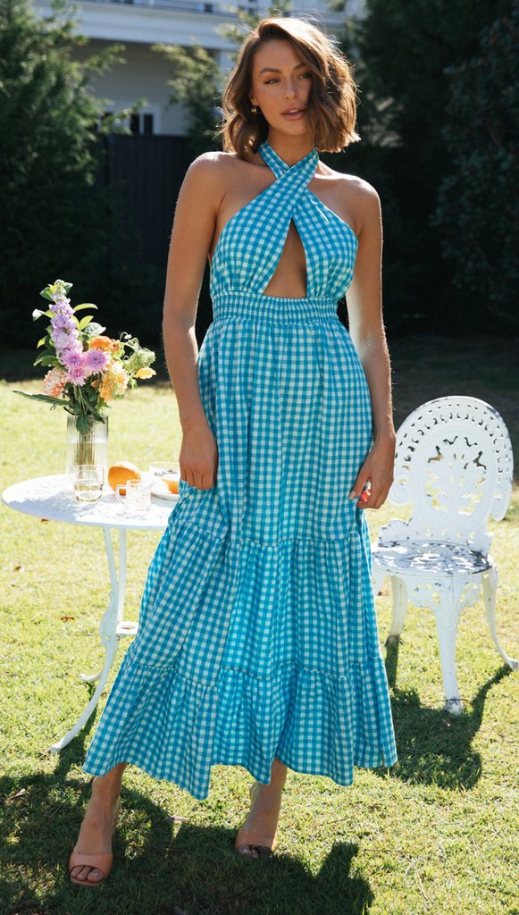 Damen Maxikleid mit Wickeloberteil und Rüschen Saum Drune