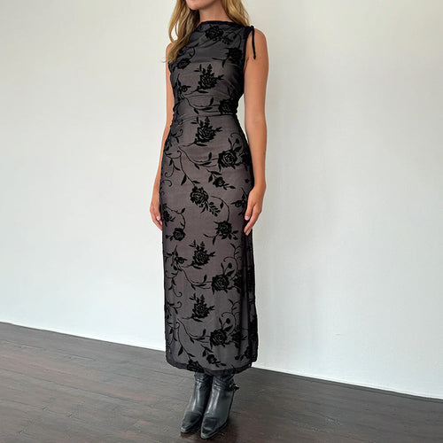 Damen Elegantes Spitzenmaxikleid mit floralem Muster Drune