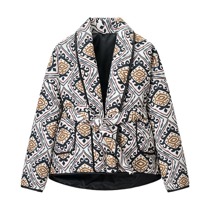 Damen modische blazerjacke mit taillierbarem Gürtel und einzigartigem Muster Drune