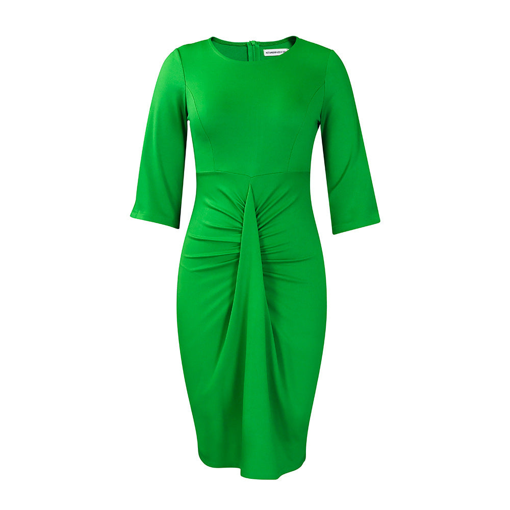 Damen Elegantes und figurbetontes Kleid mit modischen Raffungen Drune