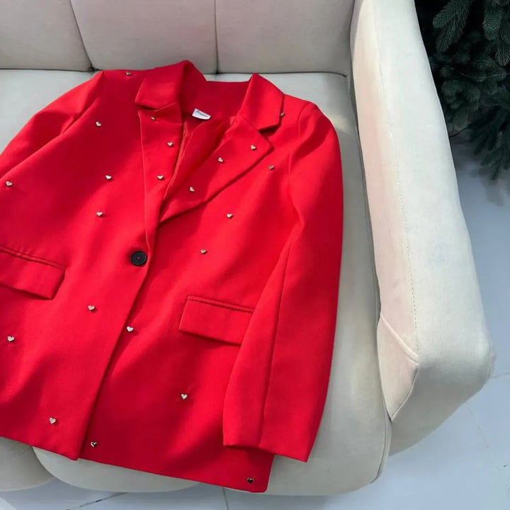 Damen Eleganter Oversize-Blazer mit Herz-Applikationen Drune