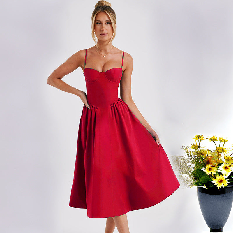Damen Elegantes Midi-Kleid mit Spaghetti-Trägern und tailliertem Schnitt Drune