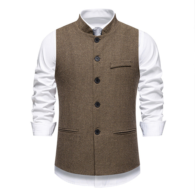 Herren nan elegante Weste mit Stehkragen und Fischgrätmuster aus Wollmix Drune