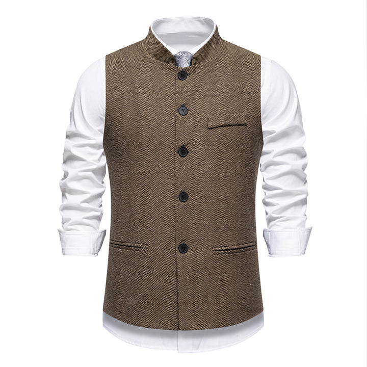 Herren nan elegante Weste mit Stehkragen und Fischgrätmuster aus Wollmix Drune