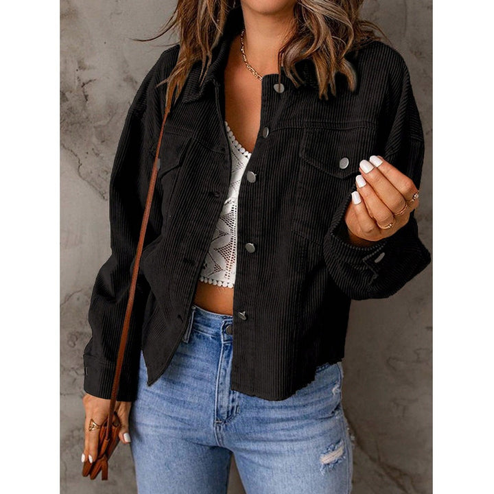 Damen Kurzjacke aus Cord mit Oversize-Passform, Brusttaschen und Druckknopfleiste Drune