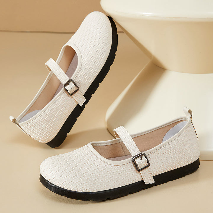 Damen nan Mary-Jane Ballerina-Slipper mit gewebter Oberflächenstruktur, verstellbarem Riemen und stoßdämpfender Leichtsohle Drune