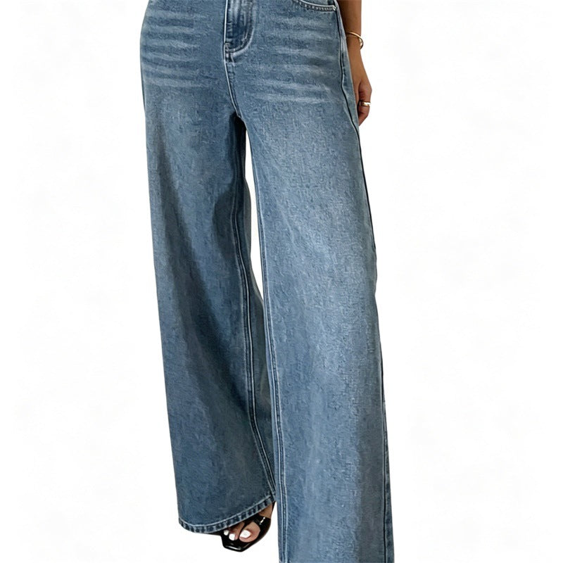Damen Jeanshose mit hoher Taille und weitem Bein Drune
