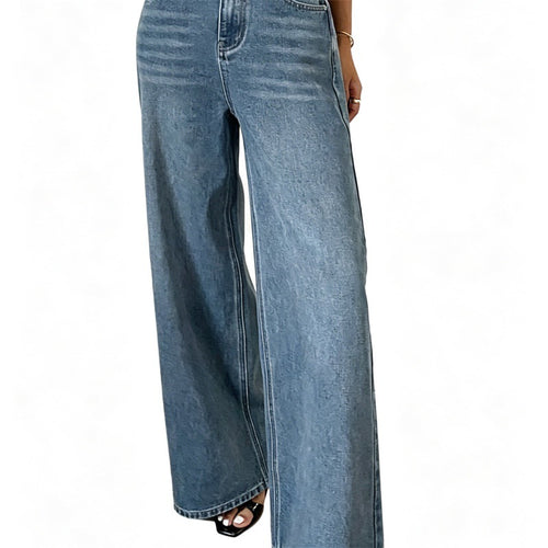 Damen Jeanshose mit hoher Taille und weitem Bein Drune