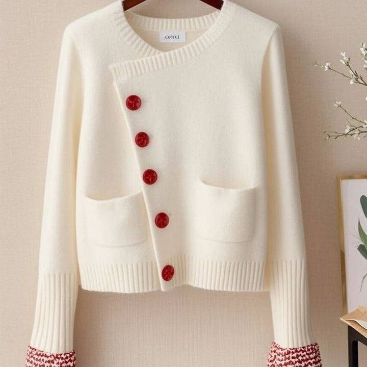 Damen Modische Strickjacke mit dekorativen Knöpfen Drune