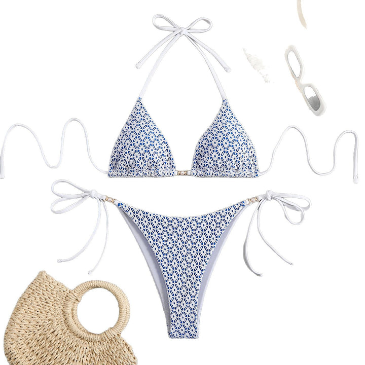 Damen Triangel-Bikini-Set mit floralem Muster und raffinierten Bändern Drune