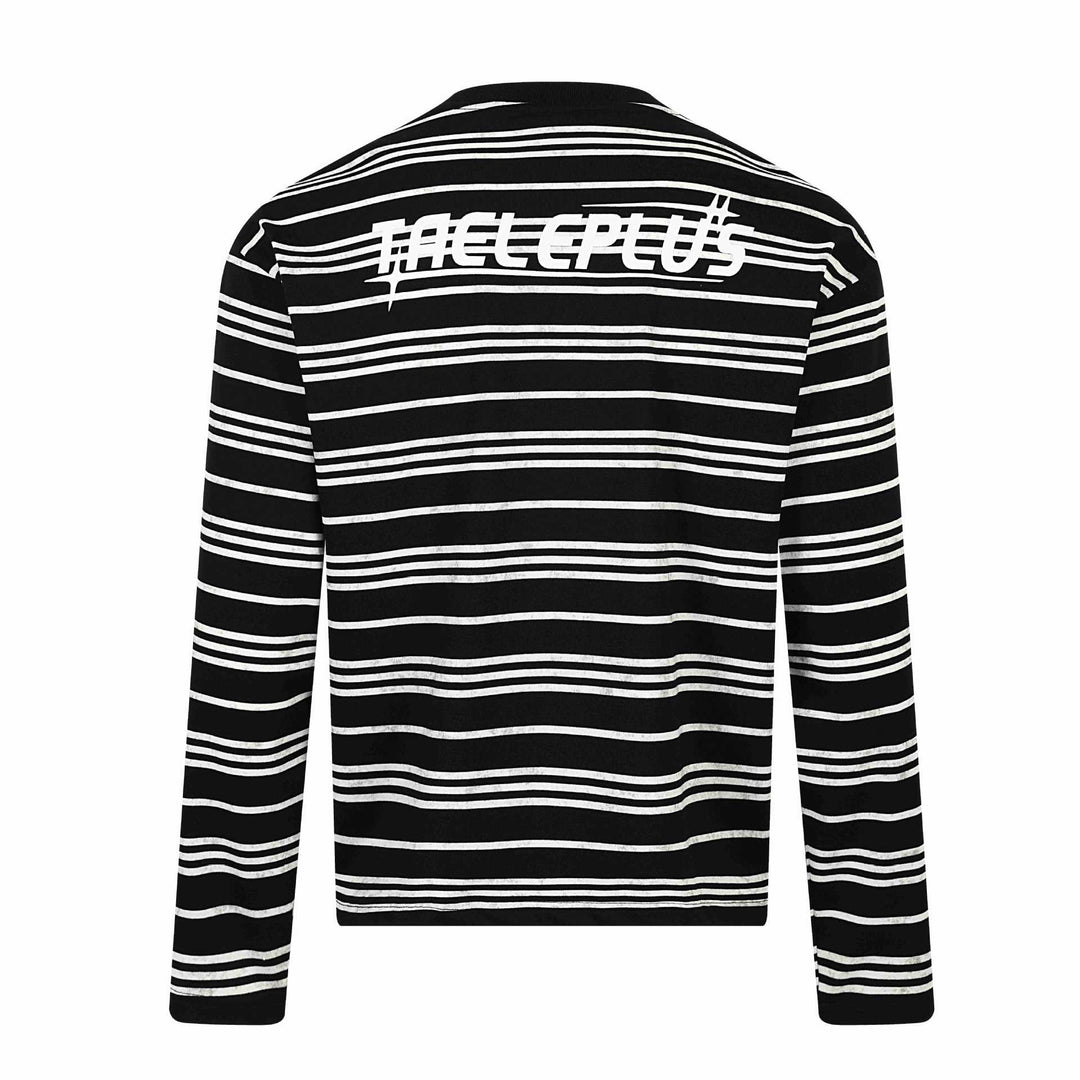 Unisex Gestreiftes Langarm-T-Shirt mit Rundhalsausschnitt und feinem Logo-Stick Drune
