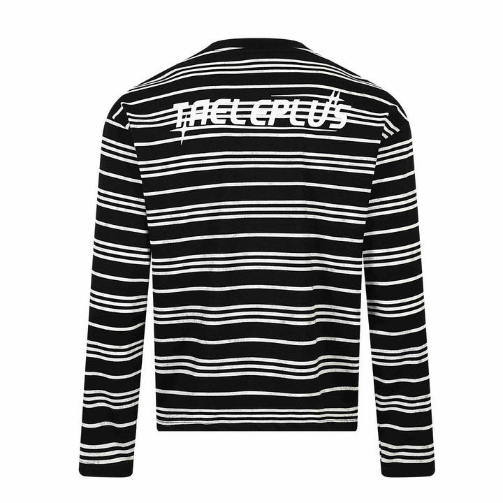 Unisex Gestreiftes Langarm-T-Shirt mit Rundhalsausschnitt und feinem Logo-Stick Drune
