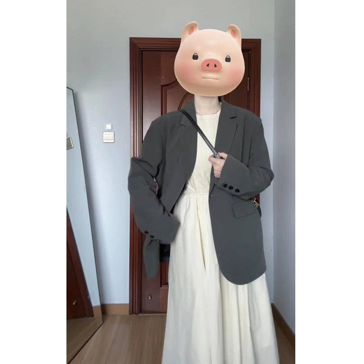 Damen Oversize Einreihiger Blazer mit lässigem Schnitt und aufgesetzten Taschen Drune
