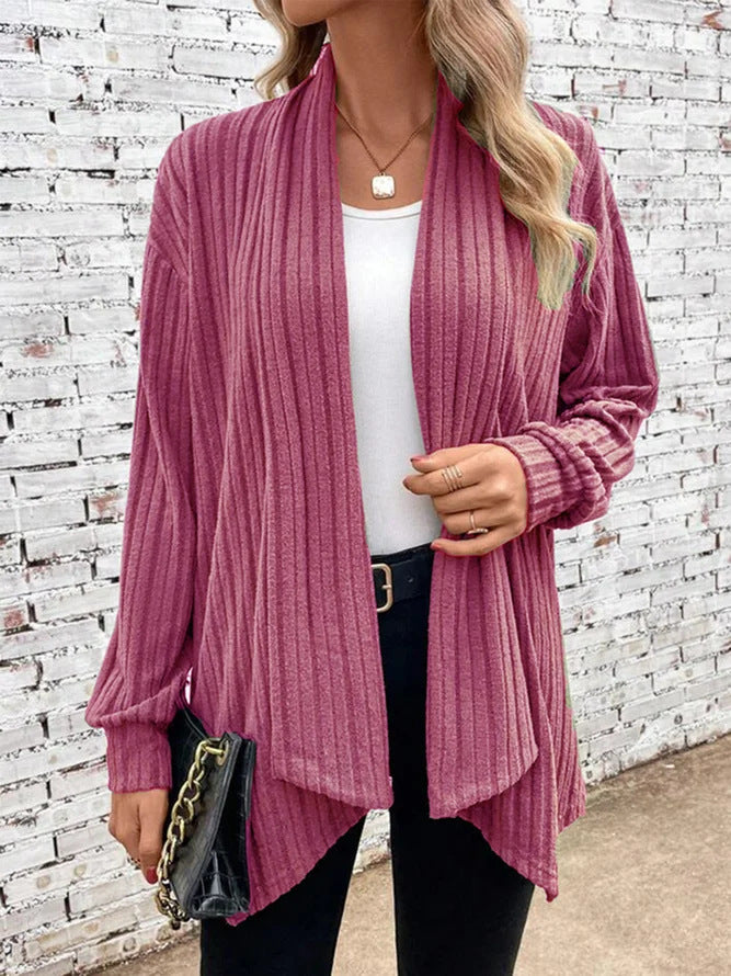 Damen lässiger Strickcardigan mit markantem Rippdesign Drune