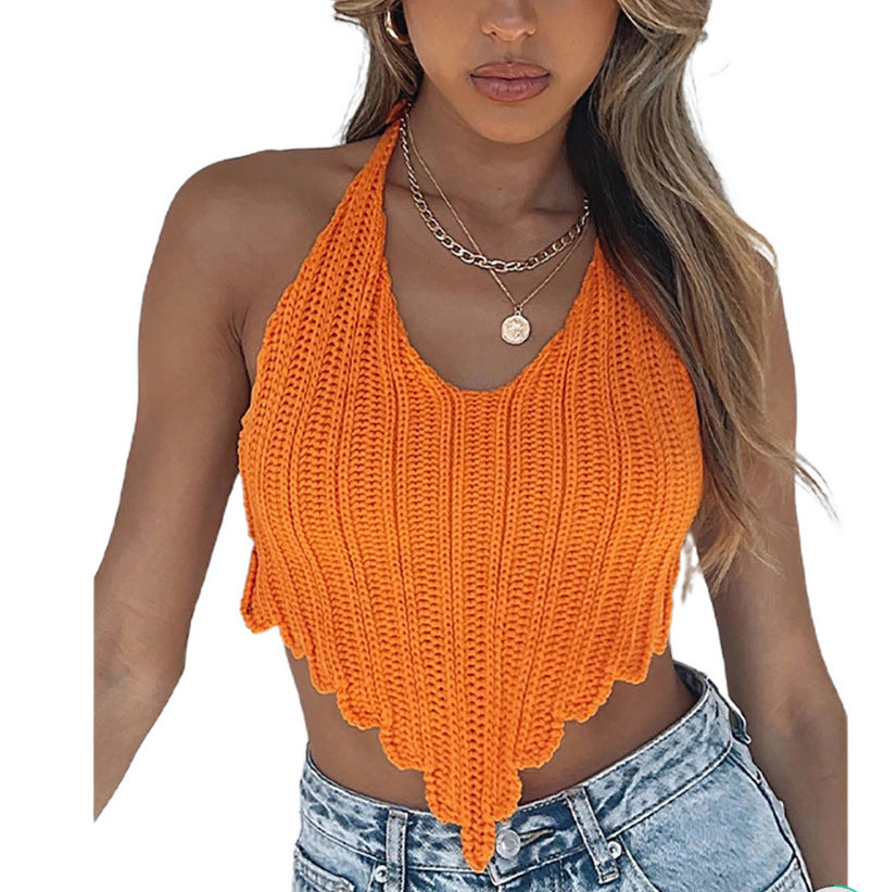 Damen Strick-Crop-Top mit asymmetrischem Saum und stilvollem Häkelmuster Drune