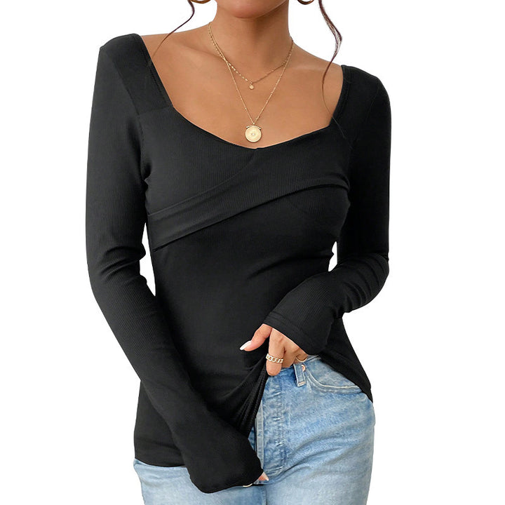 Damen Tailliertes Rippshirt mit quadratischem Dekolleté und Überlappungsdetail Drune