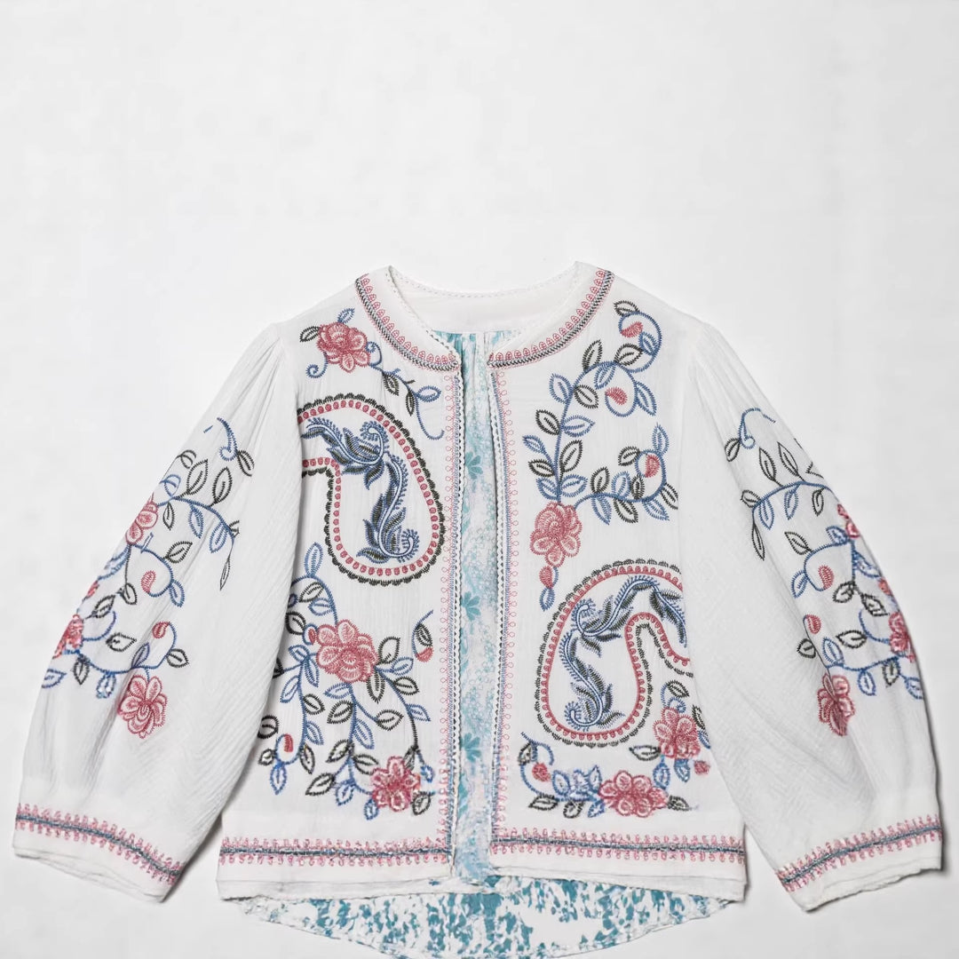 Damen Gestepptes Kimono-Jäckchen mit floraler Stickerei Drune