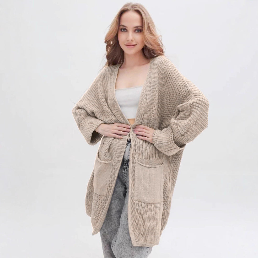 Damen Grobstrick-Cardigan mit weit geschnittenen Ärmeln und großzügigen Taschen Drune