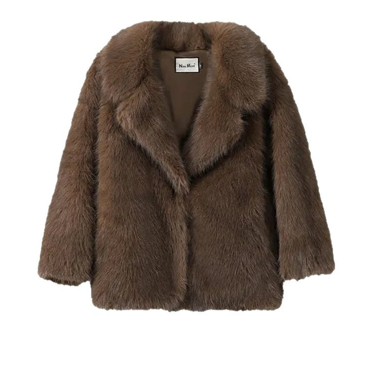 Damen Kurz geschnittener Faux‑Fur‑Mantel mit Boxy‑Silhouette und Stehkragen Drune