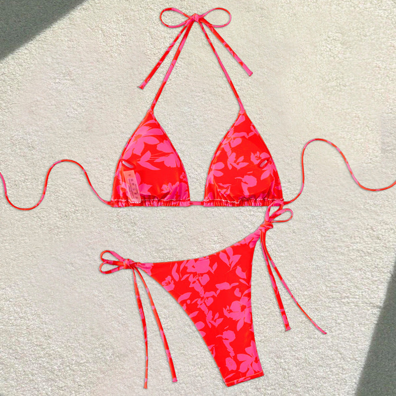Damen Triangel-Bikini mit floralem Design und verstellbaren Bändern Drune