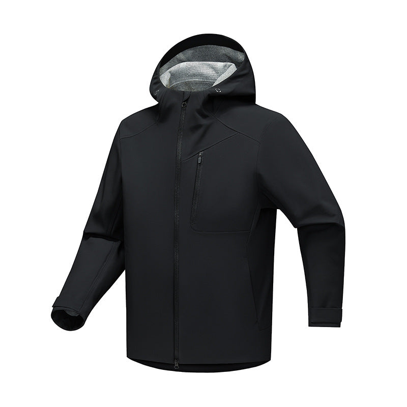 Herren Technische Softshell-Outdoorjacke mit Kapuze, wasserabweisender Membran und verschweißten Reißverschlüssen Drune