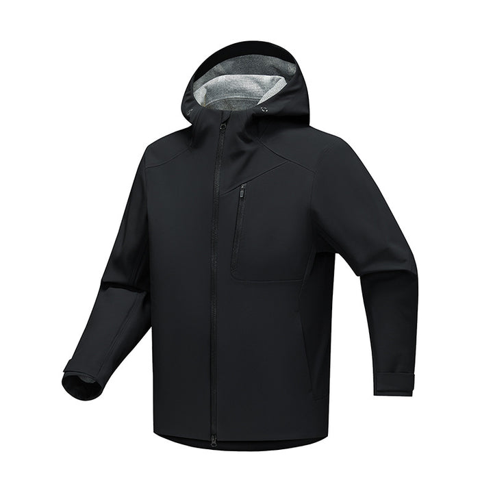 Herren Technische Softshell-Outdoorjacke mit Kapuze, wasserabweisender Membran und verschweißten Reißverschlüssen Drune
