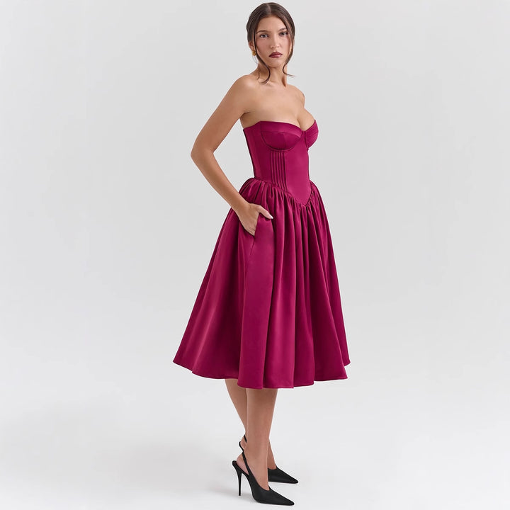 Damen Abendkleid mit strapless Design und voluminösem Rock Drune