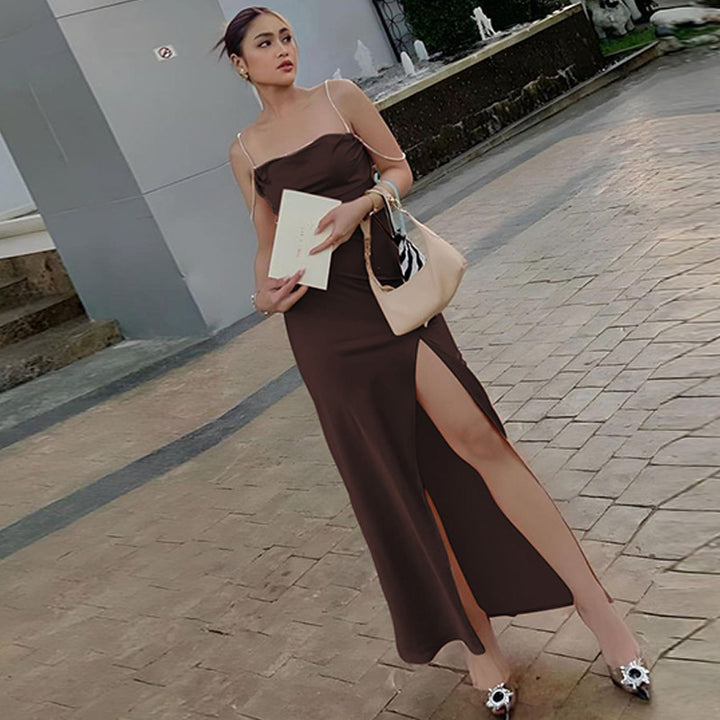 Damen Elegantes Maxikleid mit verführerischem Schlitz und trägerlosem Design Drune