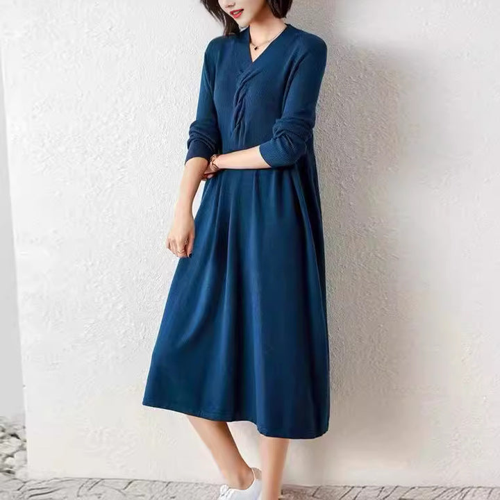 Damen Kleid mit langem Arm und moderne Wickeloptik Drune