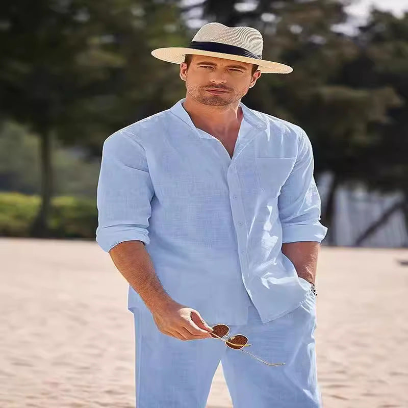 Herren elegantes Langarmhemd mit bequemer Hose Drune