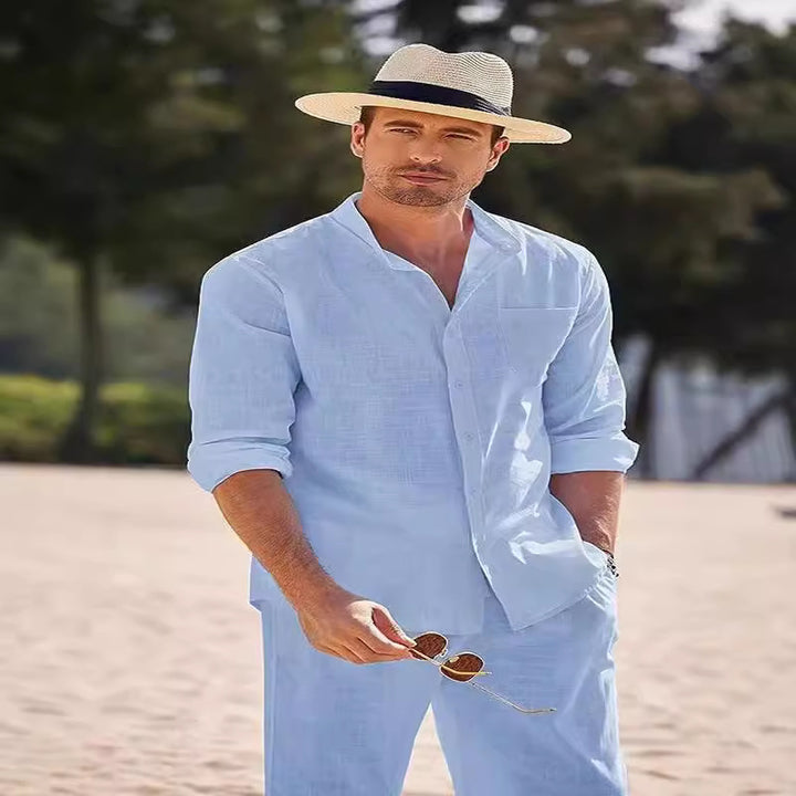 Herren elegantes Langarmhemd mit bequemer Hose Drune
