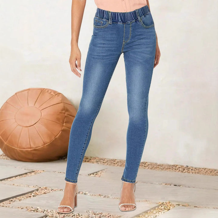 Damen hochgeschnittene Stretch-Jeggings mit elastischem Komfortbund und Gesäßtaschen Drune