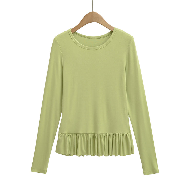 Damen Longsleeve Top mit Rüschensaum und Rundhalsausschnitt Drune